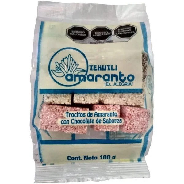 Trocitos de amaranto con chocolate mixto 100 grs.